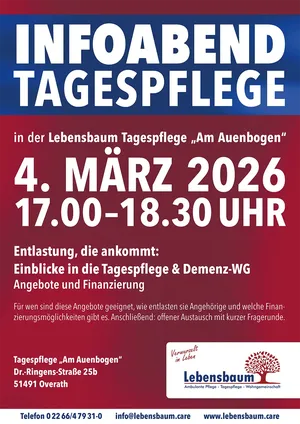 Infoplakat zum Infoabend Tagespflege in der Tagespflege "Am Auenbogen"